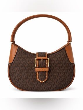 Michael Kors Brown Monogram Buckle Shoulder Bag